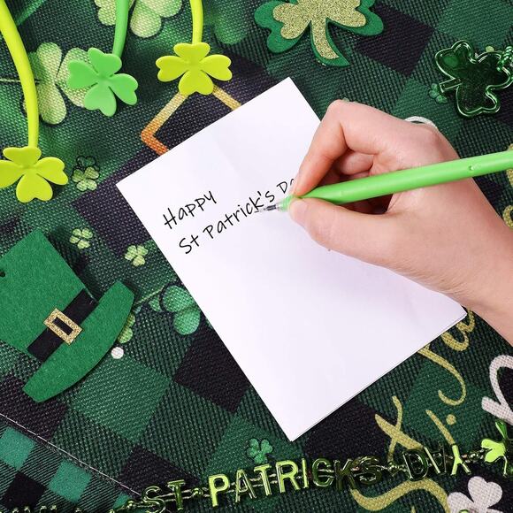 16 Pcs St. Patrick's Day Ballpoint Pens – 0.5mm Black Gel Ink – Shamrock & Green - Picture 2 of 7
